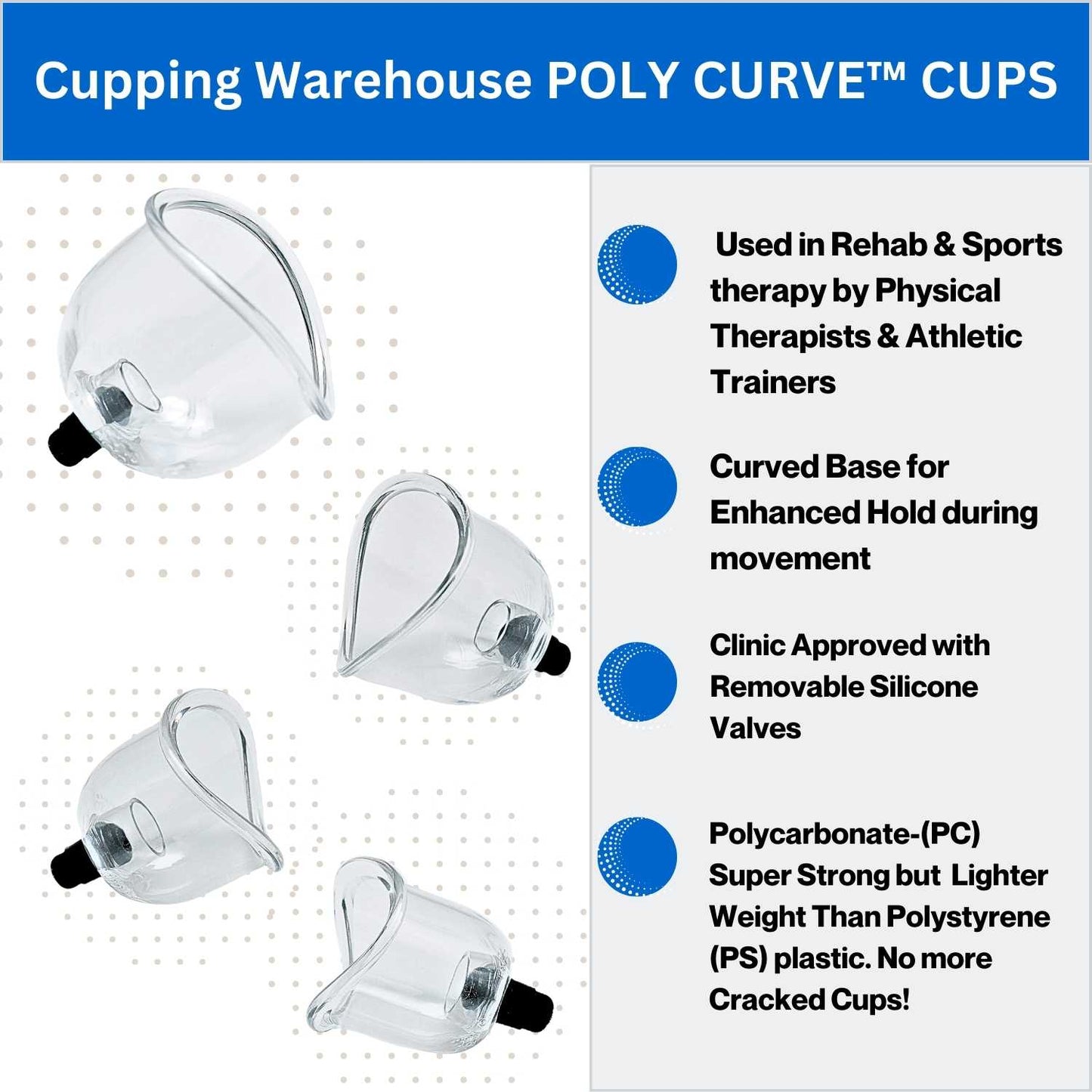 Cupping Warehouse®   Poly Curved Cups™ - Polycarbonate Cupping Therapy Cups - US ONLY