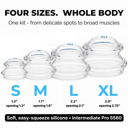 Supreme 4 Intermediate Pro 5560 — (4 Sizes: S, M, L, XL)Soft, Easy-Squeeze Silicone Cupping Set for Beginners & Self-Care
