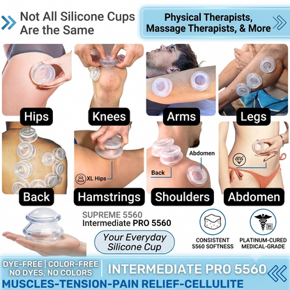 Supreme 4 Intermediate Pro 5560 — (4 Sizes: S, M, L, XL)Soft, Easy-Squeeze Silicone Cupping Set for Beginners & Self-Care