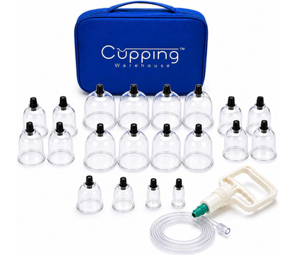 20-Cup Polycarbonate Cupping Set — Pump-Gun Kit with Crack-Proof Silicone Valves, Flexible Hose & Travel Bag for Massage & Recovery